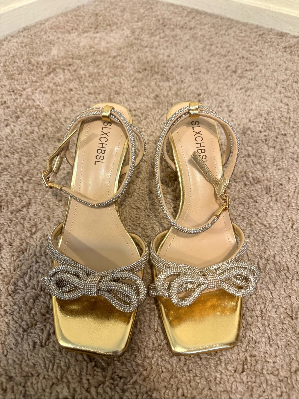 Gold Strappy Bow Sandals for Women